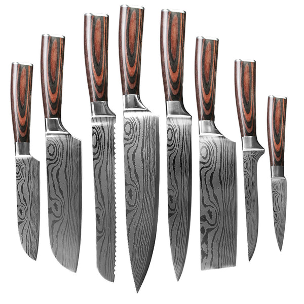 Chef Knives 9 set  Kitchen Knives 7CR17 440C High Carbon Stainless Steel Damascus Drawing Gyuto Cleaver Set Slicer Santoku Knife
