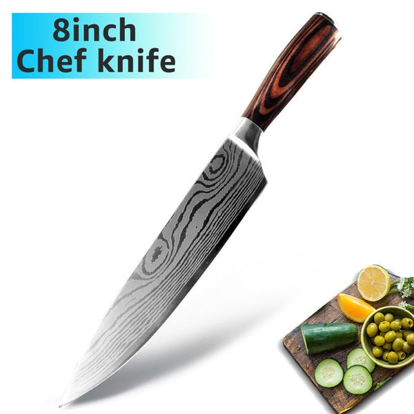 Chef Knives 9 set  Kitchen Knives 7CR17 440C High Carbon Stainless Steel Damascus Drawing Gyuto Cleaver Set Slicer Santoku Knife