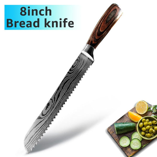Chef Knives 9 set  Kitchen Knives 7CR17 440C High Carbon Stainless Steel Damascus Drawing Gyuto Cleaver Set Slicer Santoku Knife