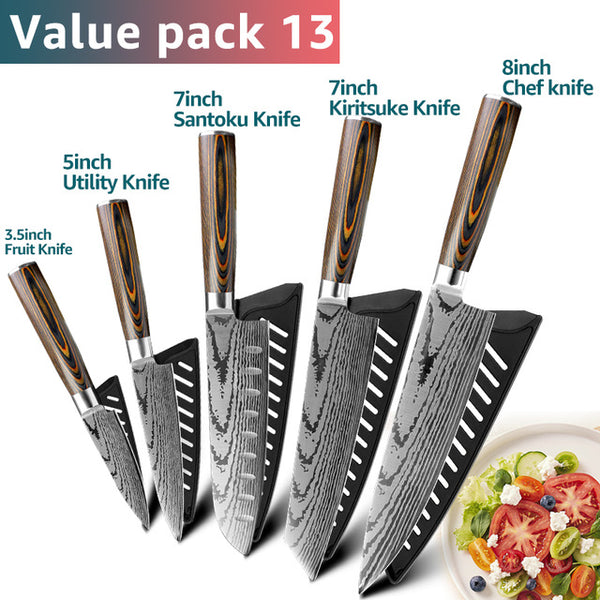 Kitchen knife Chef Knives Japanese 7CR17 440C High Carbon Stainless Steel Imitation Damascus Sanding Laser Knife